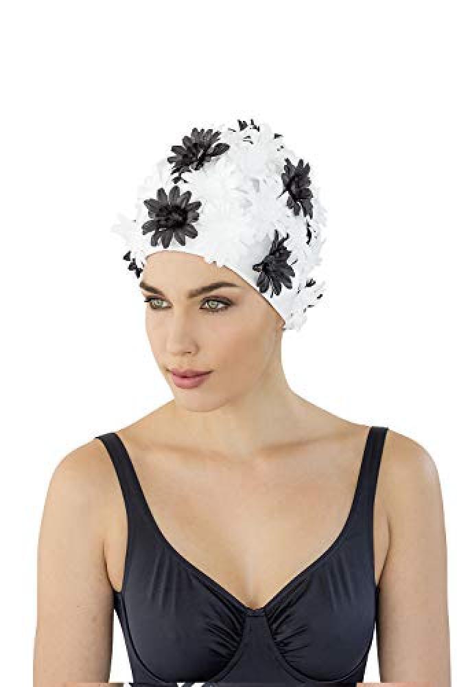 (TG. Taglia unica) Fashy, Cuffia da Bagno Blüten, 3454, Nero (Schwarz/Weiß), T