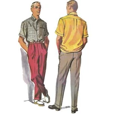 1950s Pattern, Men's Slacks, Pants, Trousers & Shirt - Chest=38” (96.5cm)