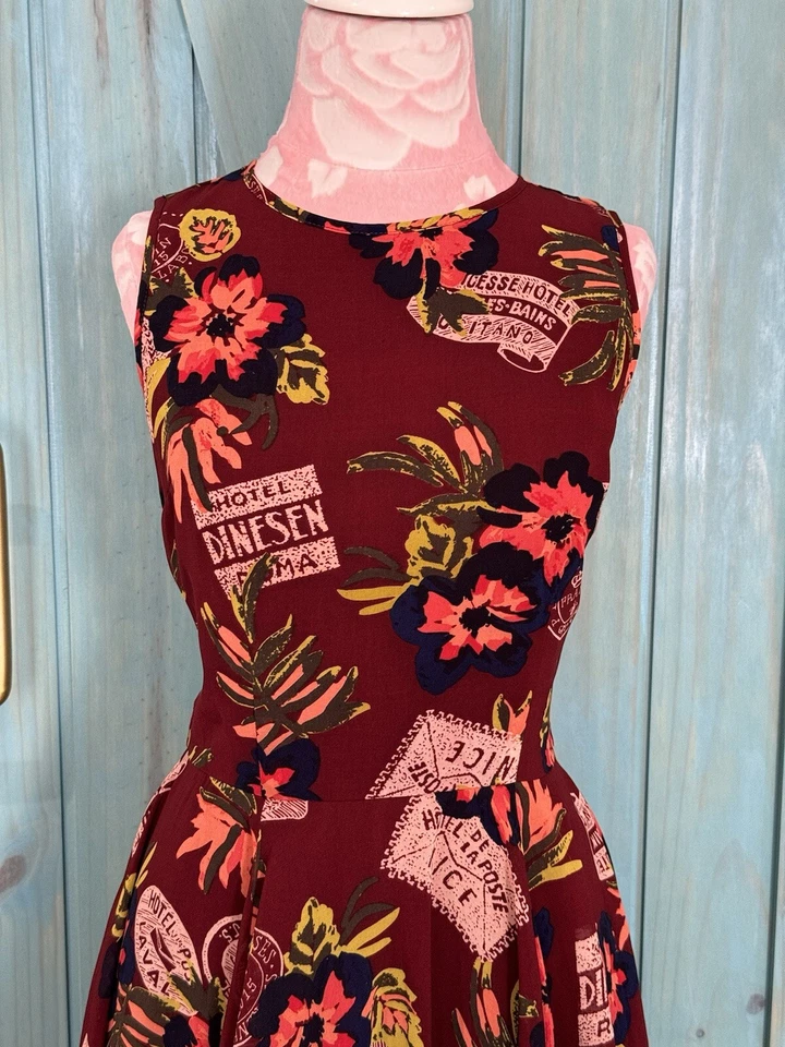 Maison Jules Women’s Vintage Maroon Floral Dress -S - Image 3 of 4