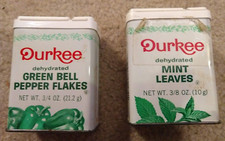 Vintage - 2 DURKEE'S SPICE TINS: Mint Leaves and Green Bell Pepper Flakes