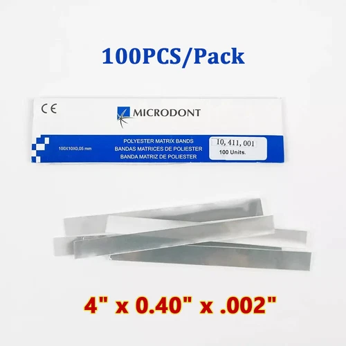Dental Mylar Matrix Celluloid Clear Strips 4 x 0.40" x .002" 100 Pack