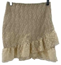 Le Lis Mini Skirt Women  s Sz S Ivory Smocked Lace Boho Girlcore Feminine Flirty