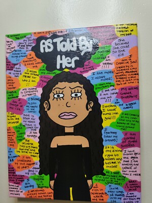 AS TOLD BY HER acrylic painting 11X14 colorful with affirmations 