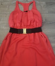 City Triangles Dress Coral Pink Strapped Back Size Medium Belted Mini Beach