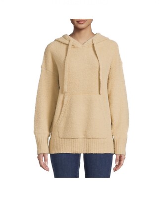 Daily Threads Beige Teddy Yarn Kangaroo Pocket Pullover Hoodie Sweater Size XL