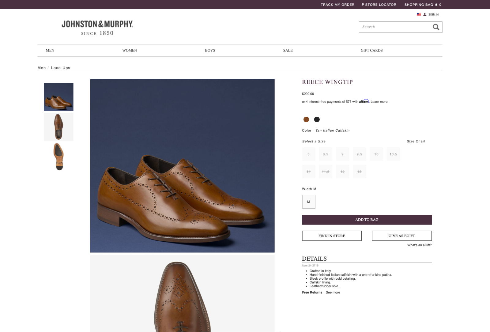 Johnston \u0026 Murphy Reece Wingtip Oxford 