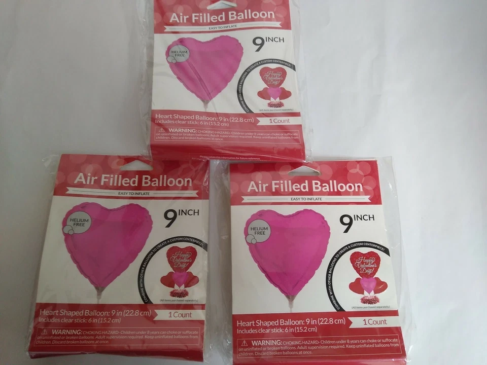 Set of 3 Pink 9 in. Heart Shaped Balloon Easy to inflate helium free  - Image 3 of 3