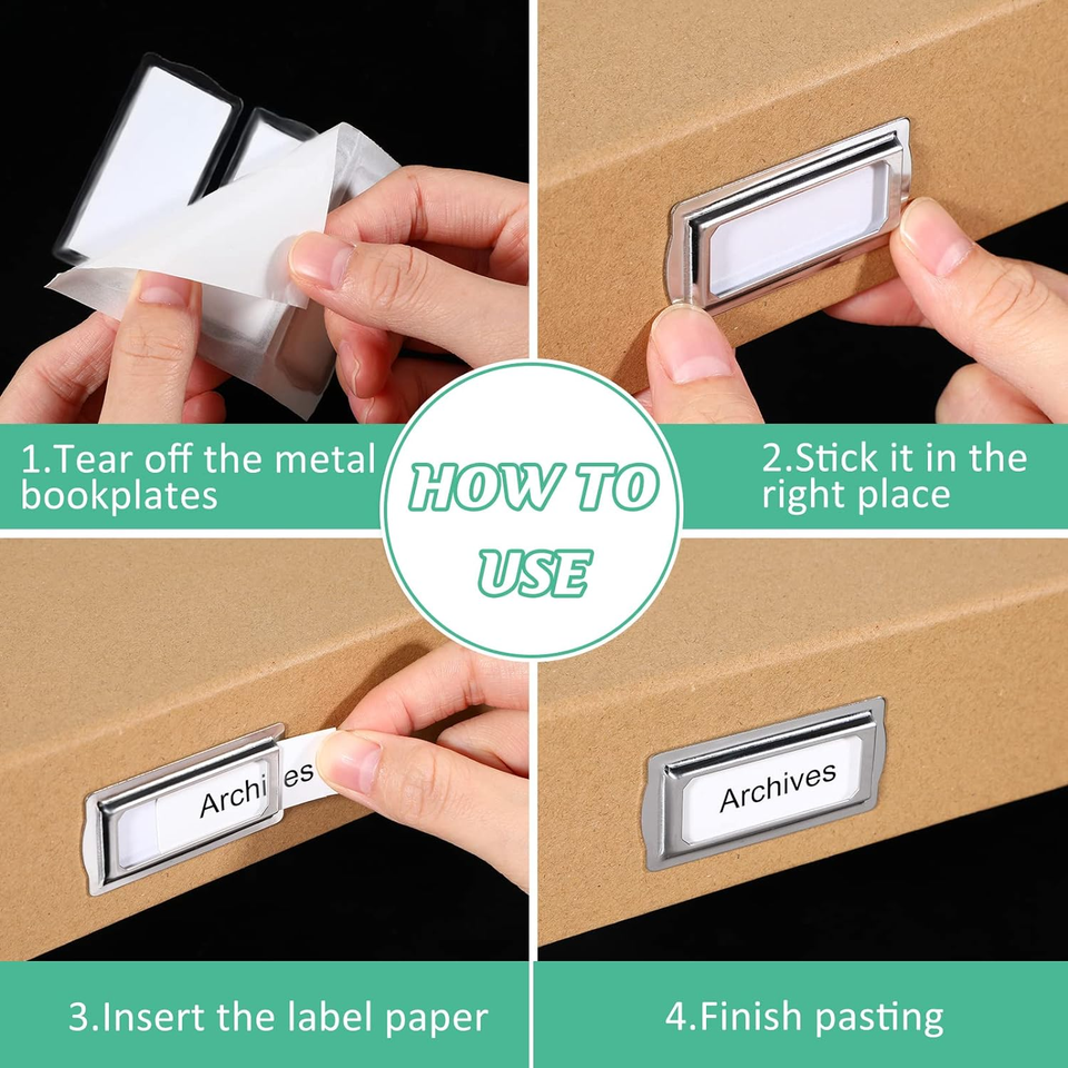 12 Pcs Self Adhesive Metal Bookplates for Books Card Horizontal Clip