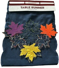 FALL/HARVEST CUTWORK TABLE RUNNER 13" X 70"  COLORFUL FALL LEAVES [On Both Ends]