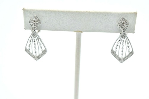 14k White Gold Diamond Earring Fan Like Motif with Diamonds (BT955) - Picture 2 of 2