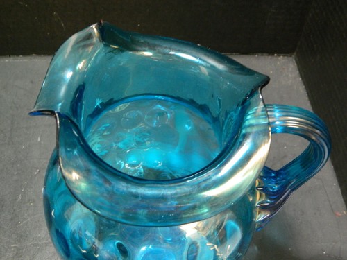 Vintage Mary Gregory Cobalt Blue Coin Dot (5) Piece Boy & Girl Pitcher Set VG EX - Picture 8 of 17