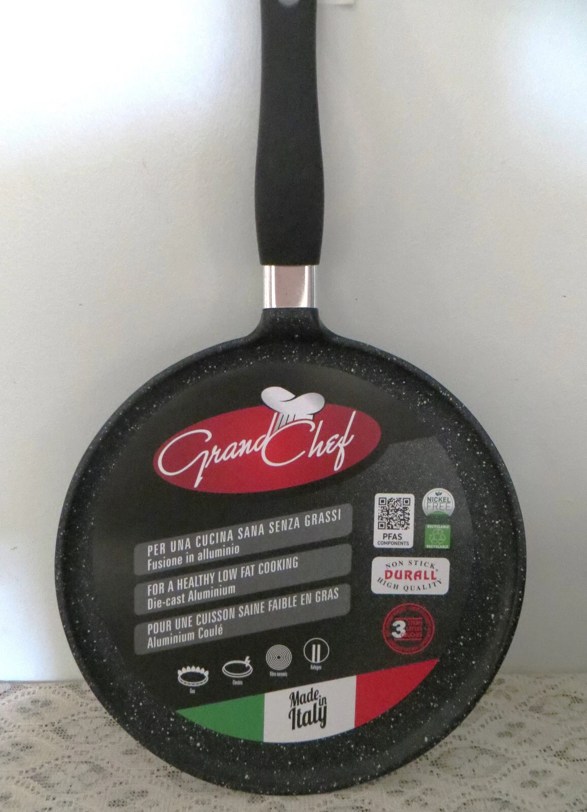 ROCH GUSS Grand Chef Flat Crepe Pan~S 24 cm 10''-Non Stick ~Made in ITALY NEW