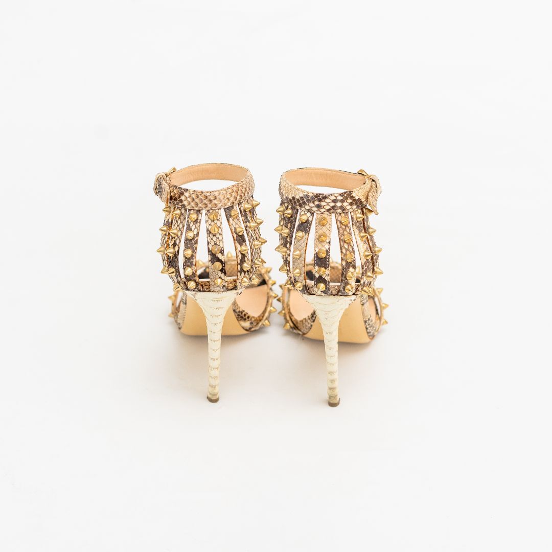Philipp Plein Studded Python Cage Sandal Heels, 37 - image 3