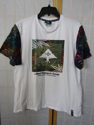 LRG Lifted Research Group White Palm Leaf Short Sleeve Cotton T-Shirt Men's M