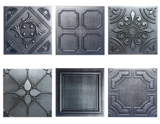 Ceiling Tiles, Glue Up, 20" x 20", Two Tone SILVER Metallic, Choice of Design!