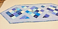 Handmade & Quilted Patchwork Table Runner  in blues   L 36" x W 14 1/2"
