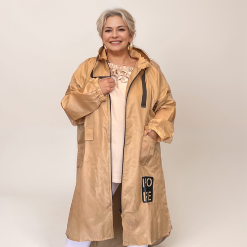 WOMENS RAIN COAT LADIES PLUS SIZE DIPPED HEM LONG LENGTH LINED MAC WITH HOOD - Picture 5 of 7
