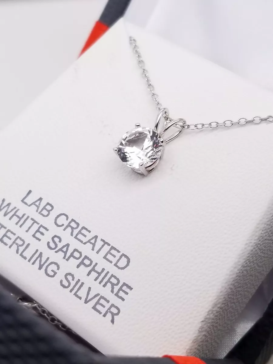 MACY S Sterling Silver Solitaire White Lab Created Sapphire Necklace 18