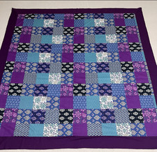Purple Alternative Block Print Cotton Queen Size Patchwork quilt top/topper