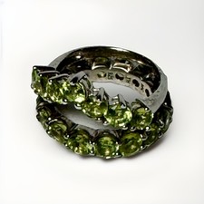 Set of Peridot and Sterling Silver Rings Eternity Band and Cocktail Ring SZ 6