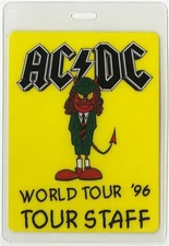 AC/DC 1996 Ballbreaker Concert Tour Crew Staff Laminated Backstage Pass