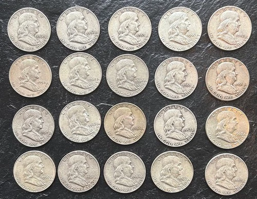 Benjamin Franklin Silver Dollar Coin Roll-Nice! 6NR-$10FV (16) are "Denver Mint"