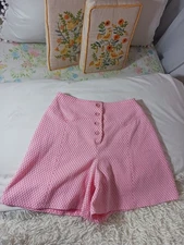 Vtg 60s 70s Polyester Stretch Pintuck Shorts mini Bubblegum Pink Womens Medium 