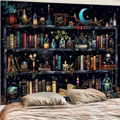 Magic Bookshelf Tapestry Magical Witchy Potion Dark Hippie Haloween Tapestrie...