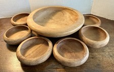Vintage Hand Turned Wooden Bowl Set of 7 Rustic Farmhouse Primitive Decor