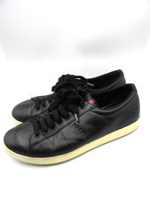 PRADA Black Leather Low Top Lace Up Sneakers Logo Men's Size Brand 9 US 10