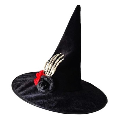 Halloween Witch Hat with Skull Hand Applique Party Headpieces Performances Hat