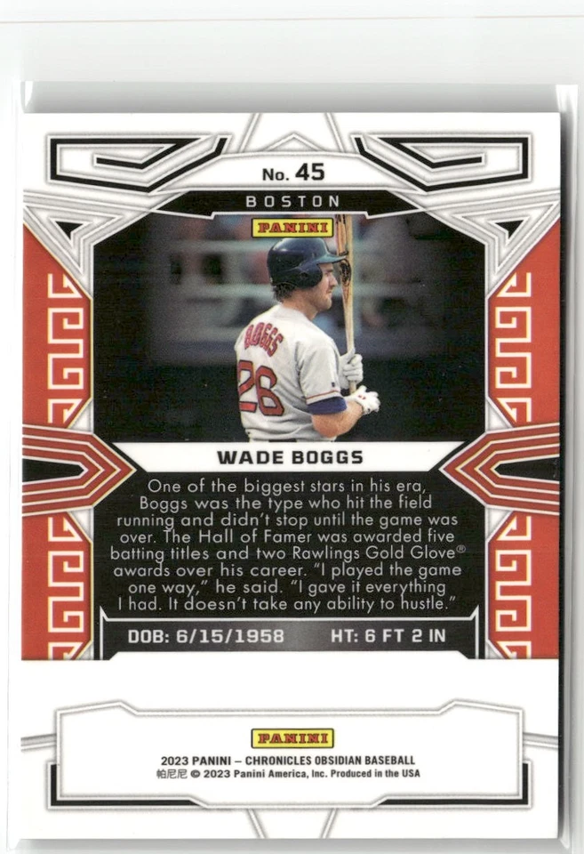 2023 Panini Chronicles #45 Wade Boggs Obsidian ☘️M20 - Image 2 of 2
