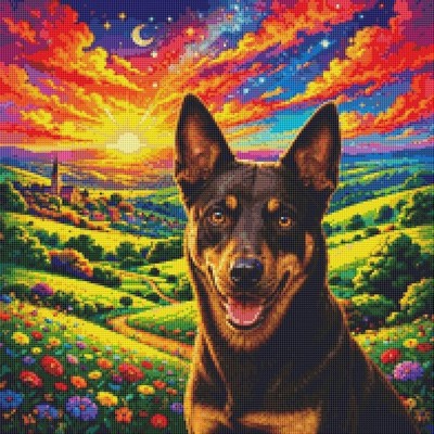 Australian Working Kelpie Dog: Summer Happiness. Kreuzstich gezählt