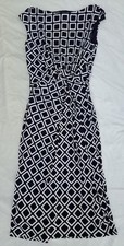 Lauren Ralph Lauren Black and White Geometric Gathered Waist Midi Dress Size 2