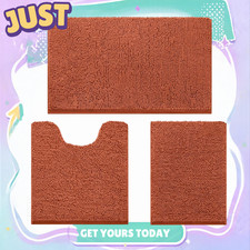 NEW 3-Piece Burnt Orange Chenille Bathroom Rugs Set Soft Absorbent Washable with