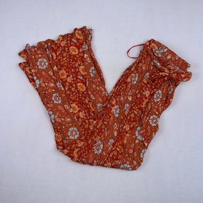Free People Boho Floral Print Wide Leg Flare Bell Bottom Pants Orange XS