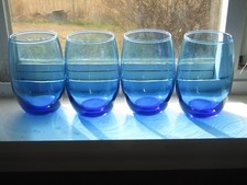 Cobalt Blue Stemless Wine Glasses 15 Ounces Nice  5? x 3? Set Of 4