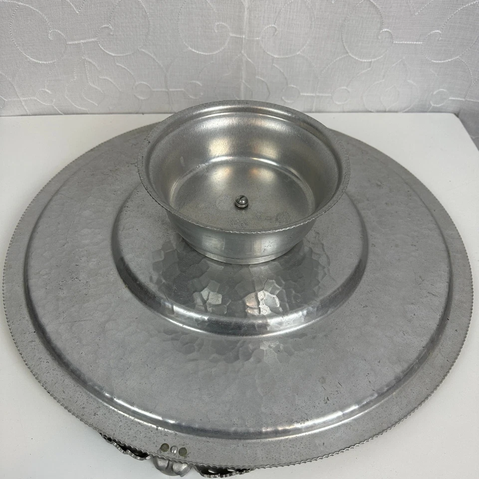 Vtg Continental Lazy Susan Hand Wrought Silverlook 521 Aluminum Serving Tray 18" - Image 3 of 4