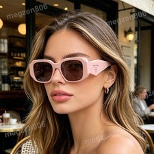 Prada PR17WS Women  s Sunglasses Retro Square New Pink Brown Lenses Authentic