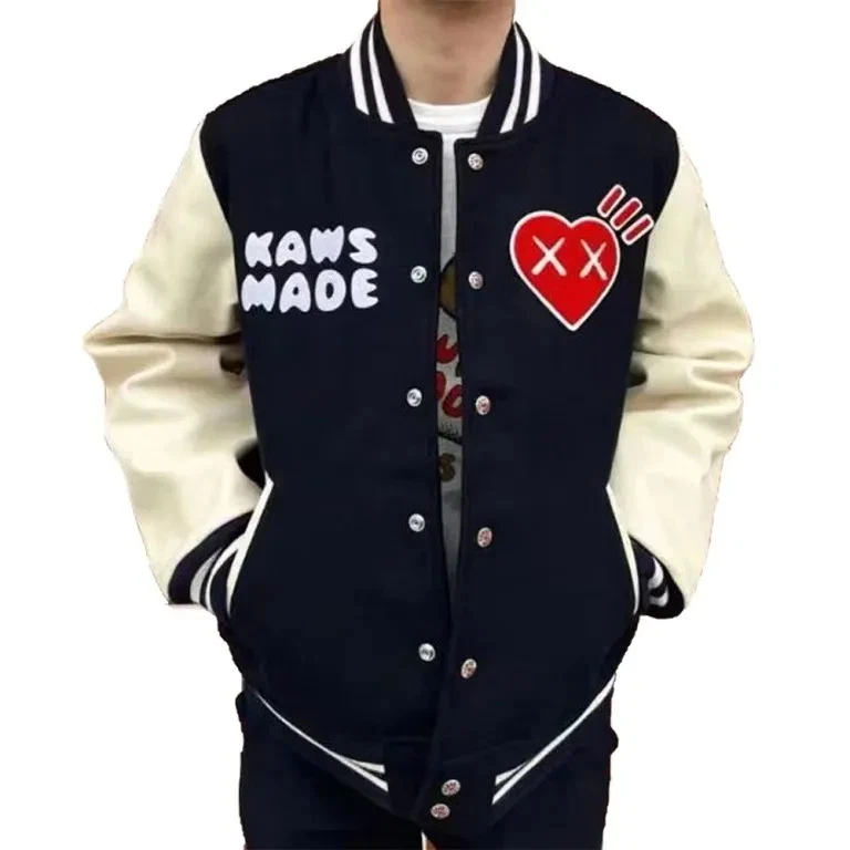 Human Made Kaws Black Wool Sleeves Varsity Letterman Men's Jacket