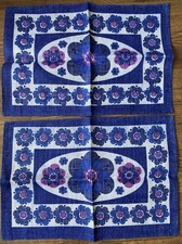 2 x Retro Vintage Linen Blue Purple 1970s Flower Placemats Barely Used