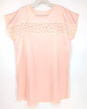 Vintage Pink Satin Lace Trim Short Nightgown M/L Dainty Feminine Coquette Girly
