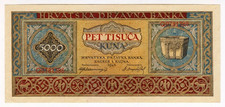 1943 Croatia 5000 Kuna XF Q0781386 Paper Banknote Money Currency