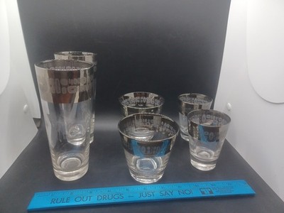 Vintage MCM Atomic Temporama Canonsburg Silver Band Cocktail Glasses Sets of 2