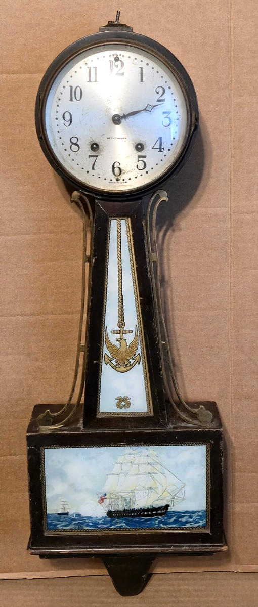 Vintage Seth Thomas Banjo Wall Clock Federal Eagle Windup Clipper