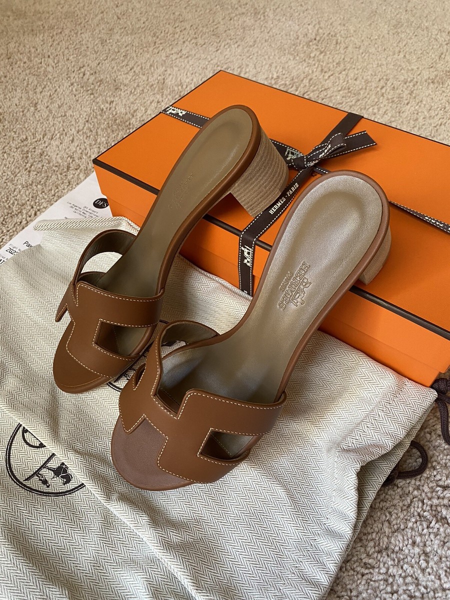 NIB HERMES OASIS BROWN CARAMEL GOLD SHOES SANDALS SLIPPERS NIB HERMES OASIS BROWN CARAMEL GOLD SHOES SANDALS SLIPPERS