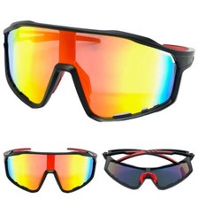 OVERSIZE WRAP AROUND Biker Cycling Shield SUNGLASSES Large Black Frame Gold Lens