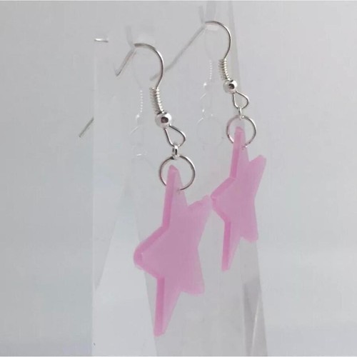 Glow in the dark star earrings , acrylic lightweight Kitsch Fun 5cm to 16cm long - Picture 23 of 90