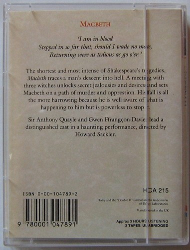 SHAKESPEARE MACBETH (Coffret 2 K7 AUDIO) ANTHONY QUAYLE / GWEN FFRANGCON DAVIES - Picture 2 of 2