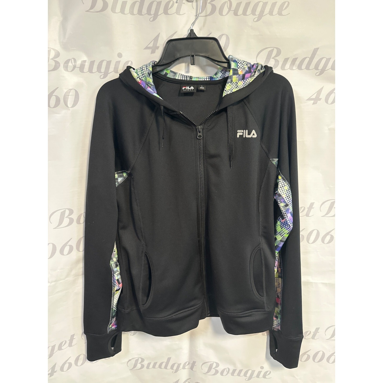Giacca donna con cappuccio Fila Sport L nera e multicolore poliestere spandex